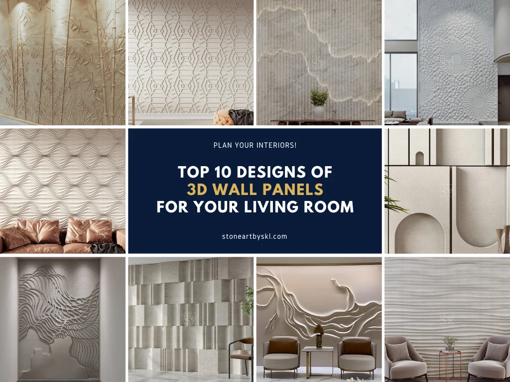 Modern living room featuring trendy 3D wall panels with geometric patterns and natural wood textures for budget decor