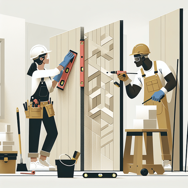 cleaning and making final adjustments to newly installed 3D wall panels