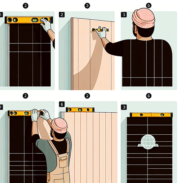 installing a 3D wall panel onto a wall, ensuring it's level
