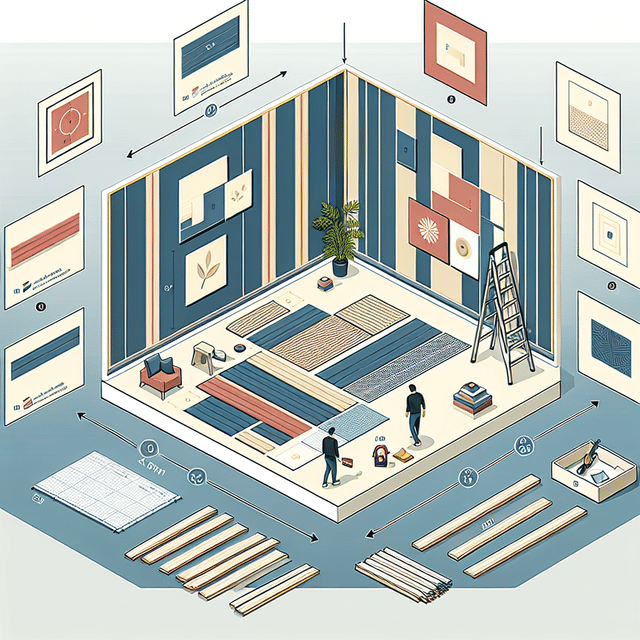 arranging 3D wallpaper panels on the floor