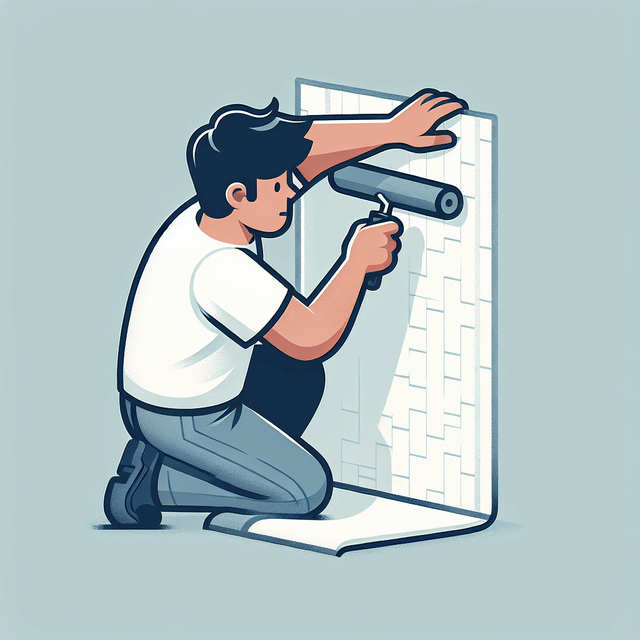 applying final touches to installed 3D wallpaper