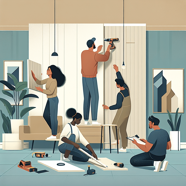 installing the first 3D wallpaper panel on the wall