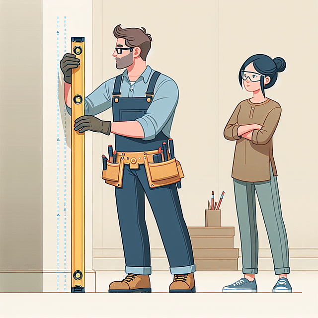 marking vertical lines on wall with level and pencil