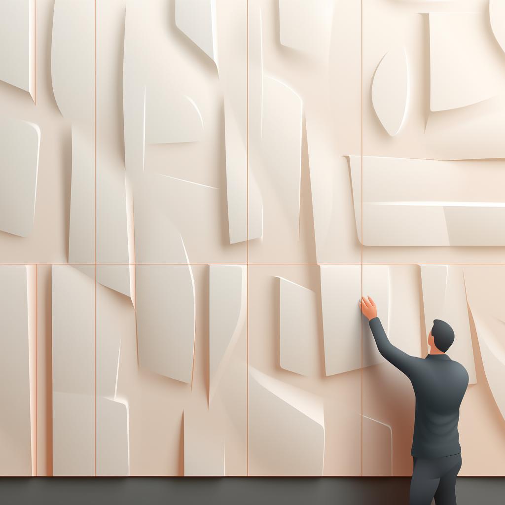A hand checking the alignment of installed 3D wall panels