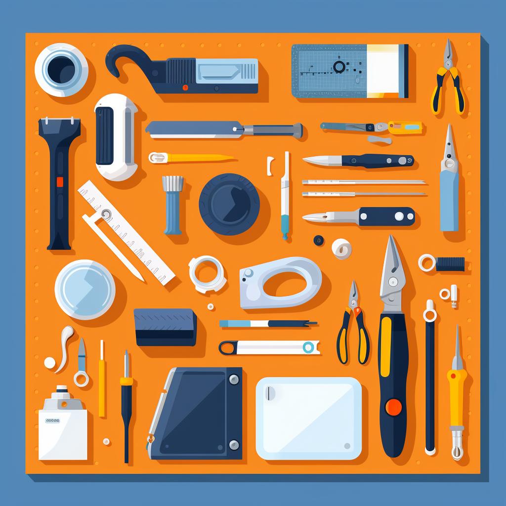 A flat lay of the mentioned tools on a table.