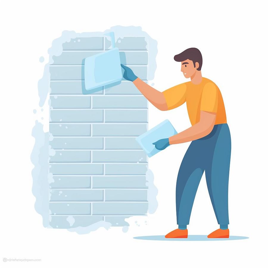 Person cleaning a wall with a sponge