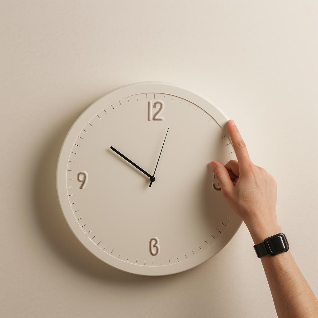 A hand pressing a clock against a 3D wall panel