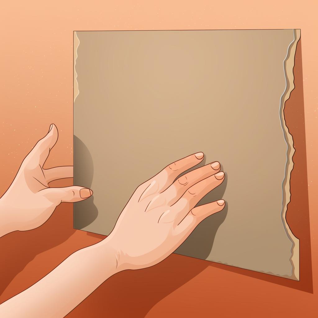 Hand smoothing the edges of a cut 3D wall panel with sandpaper