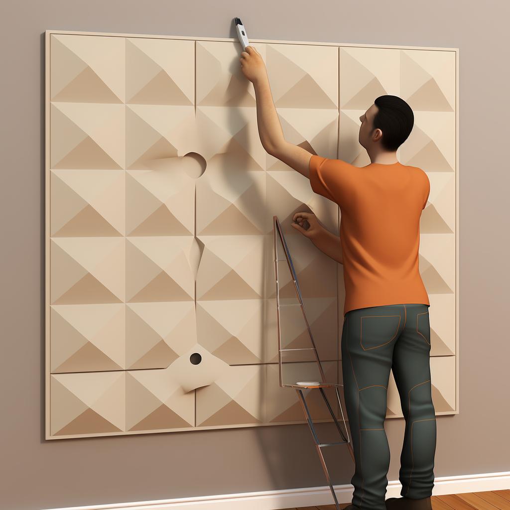 Installing a 3D wall panel on the marked wall