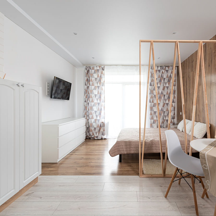 Modern kitchen with stylish 3D wall paneling