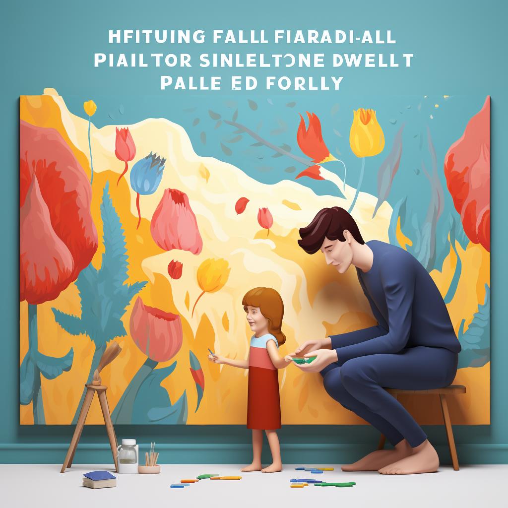 Child painting 3D wall panel with parent's guidance