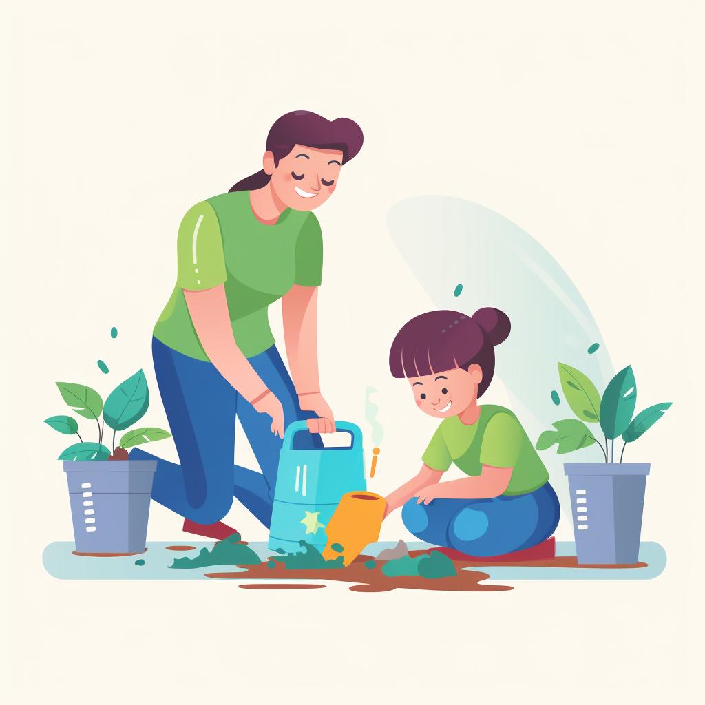 Parent and child cleaning up after DIY project